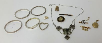 A mixture of Victorian and later gold, silver and other jewellery, bangles, bracelets, brooches,