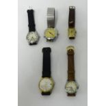 Five vintage wristwatches including Countess automatic, Ingersoll etc.