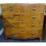 A late Georgian mahogany bow fronted chest, fitted with two short and three long drawers on