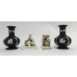 Two 19th Century German farrings and a pair of Wedgewood black jasper vases with impress mark (4).