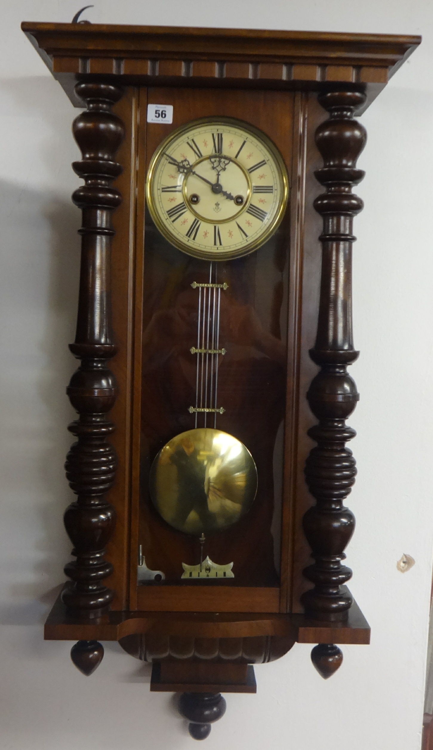 Gustav Becker (GB), 19th Century Vienna style wall clock, with key, overall height approx 90cm.