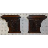 A pair well carved 19th century mahogany wall brackets. each having a detachable top, height 30cm,