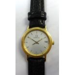 Omega, ladies 18ct yellow gold wristwatch with black strap, Number 58846880, ref number 79803101