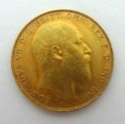 Edw VII gold sovereign, 1908.