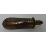 A 19th Century copper and brass powder flask, length 16cm.