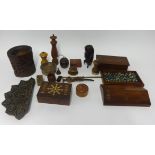 Various woodware, treen, carvings, boxes and objects