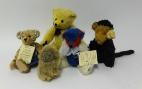 Collection of five bears including Bedford Bears 'Harry' with certificate limited edition. (5)