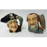 Doulton, two character jugs, Merlin and Long John Silver.