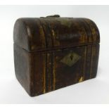 Early 19th Century leather bound and brass mounted casket, containing two glass scent bottles with