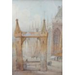 E.Nevil?, a pair of watercolours, Cathedral scenes, signed 36cm x 26cm.