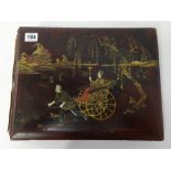 Early 19th Century oriental lacquered photograph album with decorated pages.