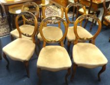 A set six Victorian walnut balloon back dining chairs with cabriole legs (6).