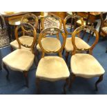 A set six Victorian walnut balloon back dining chairs with cabriole legs (6).