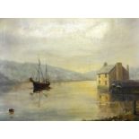 J.H.Hammond, signed oil on canvas, boat and river scene, 46cm x 60cm.