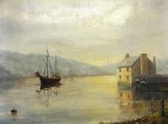 J.H.Hammond, signed oil on canvas, boat and river scene, 46cm x 60cm.
