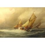 F.J. Aldridge, (1850-1933) coloured print, 'Fishing boats on choppy seas', 36cm x 54cm