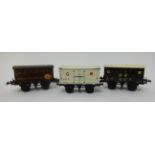 Hornby gauge O 'Palethorpes Sausage Van', No 0 (Great Western Railway) fish van and No 0 (Great