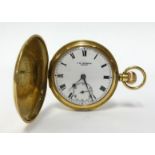 J.W Benson, a 9ct gold full hunter keyless pocket watch with sub-second dial (total weight 62.4gms),