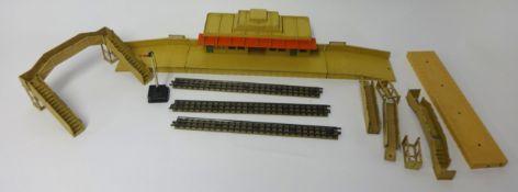 Hornby Dublo, a three rail track, signals and points and platform station, a mixed lot