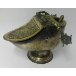A Victorian brass and metal coal scuttle for restoration.