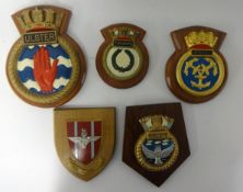 Collection of five ships plaques inclduing Triumph, Ulster, Rhyl, 899,