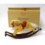 Steiff rocking horse 037849, light cinnamon mohair horse with white mohair mane and tail. Red