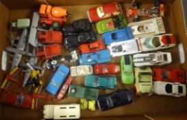 A large collection of (40+) play worn/damaged toys by Dinky, Corgi, Matchbox, Morestone plus
