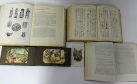 Collection of humorous cat postcards also three Antique collecting books.