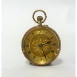 An antique 9ct gold open face pocket watch, the back plate inscribed 'Samuel Edgcumbe, Plymouth'.
