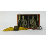 A Royal souvenir 1932 coronation, matchbox holder with Plymouth advert also a air force brooch and a