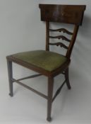 A mahogany framed side chair with marquetry inlaid decoration, together with a reproduction mahogany