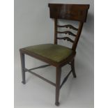 A mahogany framed side chair with marquetry inlaid decoration, together with a reproduction mahogany