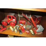TEDDY TOYS TIN PLATE TRUCK, DINKY SUPER TOYS BULLDOZER AND OTHER TIN PLATE AND DIE-CAST VEHICLES