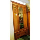 LIGHT MAHOGANY SINGLE DOOR WARDROBE WITH MIRROR AND SINGLE DRAWER