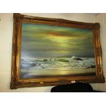 OIL ON CANVAS OF BREAKING WAVES SIGNED A.BEARDSLEY