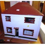 PAINTED WOODEN DOLL'S HOUSE WITH CONTENTS OF FURNITURE