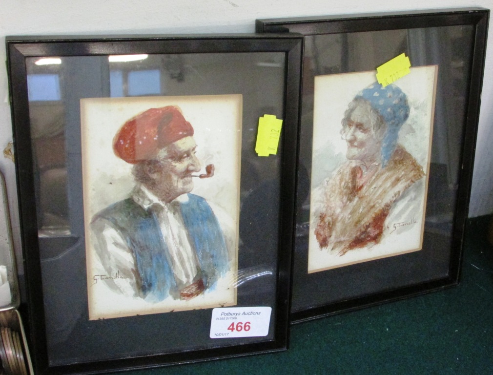 TWO FRAMED AND MOUNTED WATERCOLOUR PORTRAITS OF MAN AND WOMAN, EACH SIGNED S.CANETTA (?)