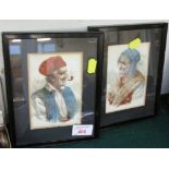 TWO FRAMED AND MOUNTED WATERCOLOUR PORTRAITS OF MAN AND WOMAN, EACH SIGNED S.CANETTA (?)