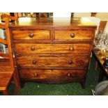 OAK CHEST OF TWO SHORT OVER THREE LONG DRAWERS WITH WOODEN HANDLES