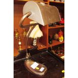 BRONZED METAL ADJUSTABLE DESK / BANKER'S LAMP WITH SWIVEL SHADE (NEEDS RE-WIRING)