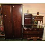 STAG MAHOGANY VENEREED BEDROOM SUITE COMPRISING TWO DOOR WARDROBE, SINGLE DRAWER BEDSIDE CHEST,