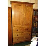 PINE THREE DRAWER LINEN PRESS WITH TWO CUPBOARD DOORS OVER THREE DRAWERS