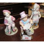 THREE PORCELAIN FIGURAL MATCH STRIKERS IN FORM OF CHILDREN WITH BASKETS AND DRUM, MAKER'S MARKS