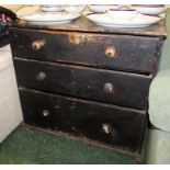 STAINED PINE CHEST OF THREE DRAWERS (A/F)