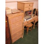 CANE AND RATTAN BEDROOM SUITE COMPRISING TWO DRAWER DRESSING TABLE WITH STOOL, TWO THREE DRAWER