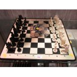 WEST GERMAN MADE WEIGHTED CHESS SET WITH CHESS BOARD AND WOODEN DRAUGHTS PIECES