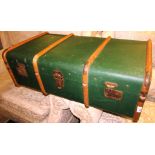 WOODEN RIBBED STEAMER TRUNK