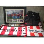 SELECTION OF FOOTBALL MEMORABILIA INCLUDING EXETER CITY JACKET, SHIRTS, SCARF AND SIGNED