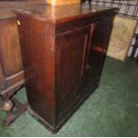 TWO DOOR MAHOGANY CUPBOARD WITH TWO INTERNAL SHELVES (KEY IN OFFICE)