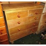 ANTIQUE PINE CHEST OF TWO SHORT OVER THREE LONG DRAWERS (A/F)